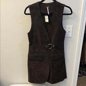 Free People Dark Brown Suede Vest with Belt Detail